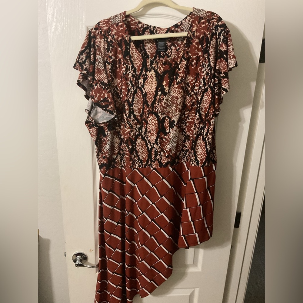 Ashley Stewart Red and Black Abstract Top